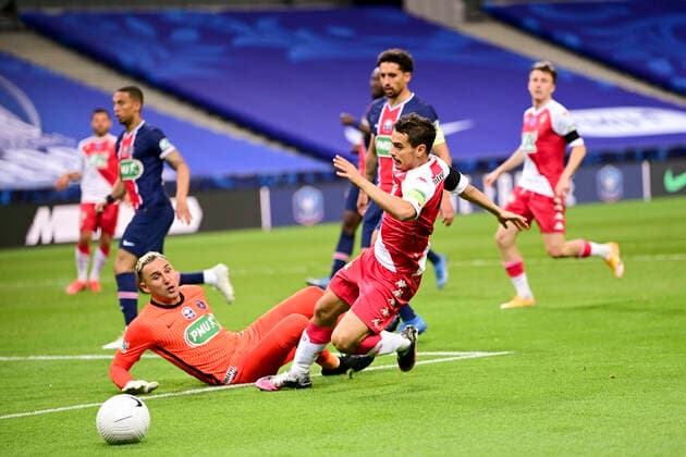 Wissam Ben Yedder (Monaco) vs Keylor Navas (PSG) FOOTBALL : Finale de la Coupe de France - Monaco vs PSG - 19 05 2021 JBAutissier Panoramic 