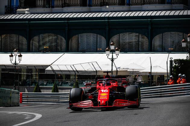 16 LECLERC Charles (mco), Scuderia Ferrari SF21, action during the 2021 Formula One World Championship, WM, Weltmeisterschaft Grand Prix of Monaco from on May 20 to 23 in Monaco FORMULE 1 : Grand prix de Monaco - Essais - Monaco - 20 05 2021 DPPI Panoramic 