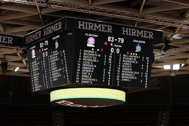 Endstand der Partie Muenchen gegen Crailsheim GER, FC Bayern Basketball vs. Hakro Merlins Crailsheim, Basketball, 1.Bundesliga, Playoffs 2020 2021, Viertelfinale Spiel 2, 21.05.2021, GER, FC Bayern Basketball vs. Hakro Merlins Crailsheim, Basketball, 1.Bundesliga, Playoffs 2020 2021, Viertelfinale Spiel 2, 21.05.2021, Muenchen Copyright: xEIBNER MarcelxEngelbrechtx EP_EER