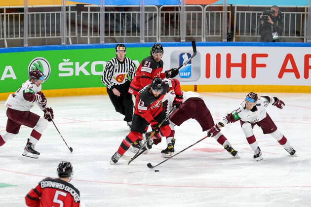 May 21, 2021, Riga, Latvia: Riga, Latvia, Arena Riga, May 21, 2021, Faceoff won by G. Vilardi (Canada) with N. Paul in defence during World Championship, WM, Weltmeisterschaft 2021 - Canada vs Latvia - Ice hockey, Eishockey Ice Hockey - World Championship 2021 - Canada vs Latvia, riga, Latvia - ZUMAl164 20210521_zsa_l164_035 Copyright: xAndreaxRex