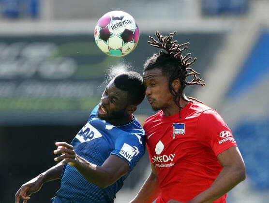 V.li. Ihlas Bebou (Hoffenh) , Dedryck Boyata (Hertha) . Fussball: LIGA: Saison 20 21: TSG 1899 Hoffenheim -Hertha BSC , 22.05.2021. *** V li Ihlas Bebou Hoffenh , Dedryck Boyata Hertha Sport Football LIGA season 20 21 TSG 1899 Hoffenheim Hertha BSC , 22 05 2021