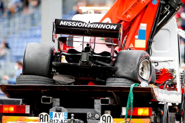 Damaged car of 16 Charles Leclerc (MON, Scuderia Ferrari Mission Winnow), F1 Grand Prix of Monaco at Circuit de Monaco on May 22, 2021 in Monte-Carlo, Monaco. (Photo by HOCH ZWEI) Monte-Carlo Monaco