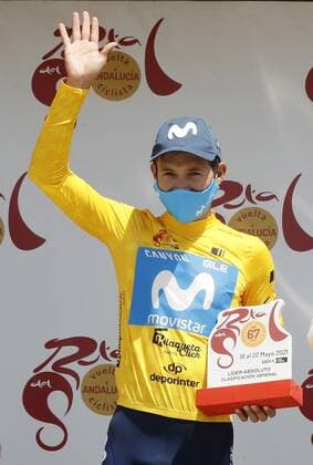 Colombian cyclist Miguel Angel aka Superman Lopez, Movistar, celebrates his overall victory after the final stage of the cycling Vuelta in Almeria, Spain, 22 March 2021. Last stage of the Andalucia Cycling Vuelta !ACHTUNG: NUR REDAKTIONELLE NUTZUNG!  Copyright: xJoséxManuelxVidalx GRAF4067 20210522-637572993412181074