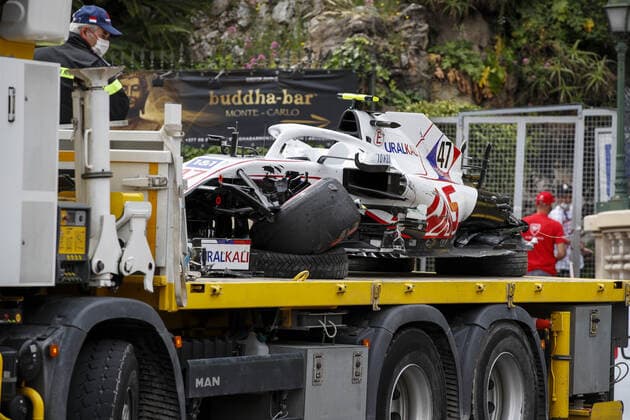 47 SCHUMACHER Mick (ger), Haas F1 Team VF-21 Ferrari, action, cars, accident during the 2021 Formula One World Championship, WM, Weltmeisterschaft Grand Prix of Monaco from on May 20 to 23 in Monaco - FORMULE 1 : Grand prix de Monaco - Essais - Monaco - 22 05 2021 DPPI PANORAMIC  _GDN2530