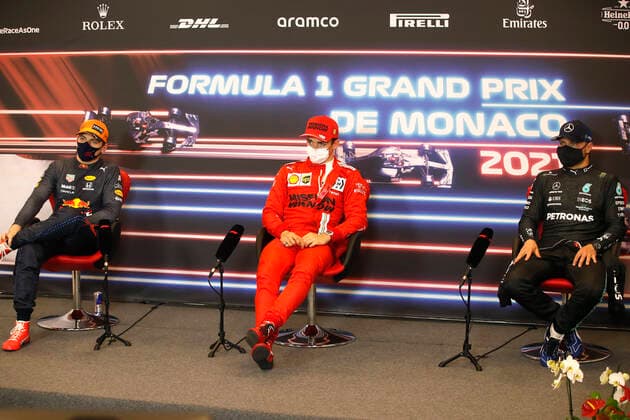 F1 Grand Prix of Monaco 33 Max Verstappen (NED, Red Bull Racing), 16 Charles Leclerc (MON, Scuderia Ferrari Mission Winnow), 77 Valtteri Bottas (FIN, Mercedes-AMG Petronas F1 Team), F1 Grand Prix of Monaco at Circuit de Monaco on May 22, 2021 in Monte-Carlo, Monaco. (Photo by Zak Mauger LAT Motorsport Images FIA Pool via HOCH ZWEI) Monte-Carlo Monaco Poolfoto HOCH ZWEI Pool Motorsport Images ,EDITORIAL USE ONLY