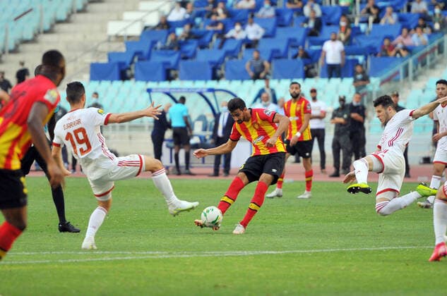 Mohamed Ali Ben Romdhane (C) EST player who shoots and scores the second goal during the African Champions League quarter-final match between Esperance Sportive de Tunis (EST) and CR Belouizdad from Algeria at Rades stadiums Photo: Yassine Mahjoub African Champions League. 