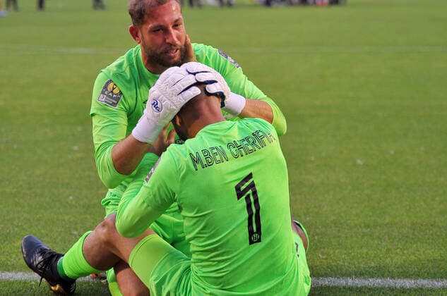 Farouk ben Mustapha (GK) of EST who stopped the penalty allowing his team to qualify for the semi-final during the African Champions League quarter-final match between Esperance Sportive de Tunis (EST) and CR Belouizdad from Algeria at Rades stadiums Photo: Yassine Mahjoub African Champions League. 
