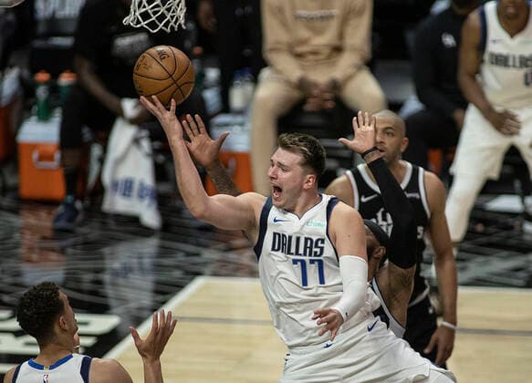 May 22, 2021, Los Angeles, California, USA: Luka Doncic 77 of the Dallas Mavericks goes for a layup during Game One of the Western Conference First Round game against the Los Angeles Clippers on Saturday May 22, 2021 at the Staples Center in Los Angeles, California. PI Los Angeles USA - ZUMAp124 20210522_zaa_p124_023 Copyright: xJAVIERxROJASx