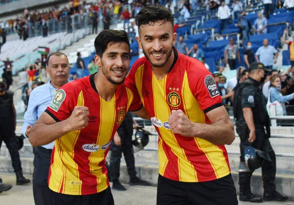 May 22, 2021, Tunis, Tunisia: Esperance player Abdelraouf Benguit and Abdelkader Badrane celebrates during the African Champions League quarter-final match between Esperance Sportive de Tunis (EST) and CR Belouizdad from Algeria at Rades stadiums. Tunis Tunisia - ZUMAs197 20210522_zaa_s197_252 Copyright: xJdidixWassimx