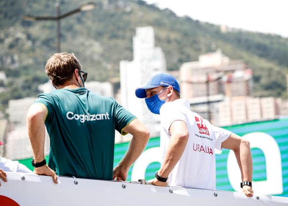 5 Sebastian Vettel (GER, Aston Martin Cognizant F1 Team), 47 Mick Schumacher (GER, Haas F1 Team), F1 Grand Prix of Monaco at Circuit de Monaco on May 23, 2021 in Monte-Carlo, Monaco. (Photo by HOCH ZWEI) Monte-Carlo Monaco