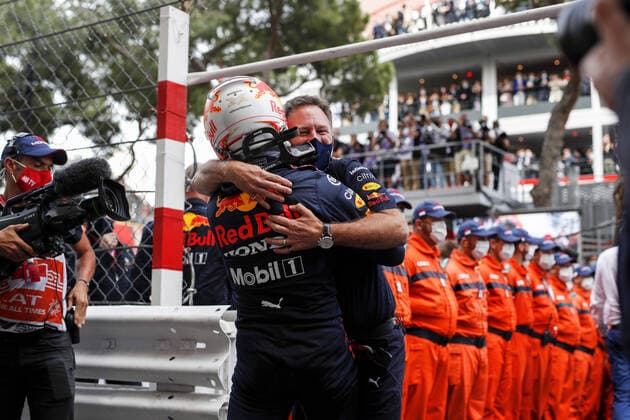 33 VERSTAPPEN Max (nld), Red Bull Racing Honda RB16B, portrait, winner with HORNER Christian (gbr), Team Principal of Red Bull Racing during the 2021 Formula One World Championship, WM, Weltmeisterschaft Grand Prix of Monaco from on May 20 to 23 in Monaco - FORMULE 1 : Grand prix de Monaco - Course - Monaco - 23 05 2021 DPPI PANORAMIC  _GO03866