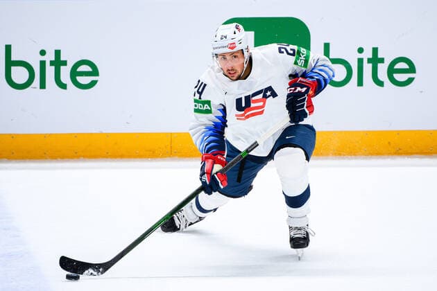 210523 Sasha Chmelevski of USA during the 2021 IIHF Ice hockey, Eishockey World Championship, WM, Weltmeisterschaft game between Canada and USA on May 23, 2021 in Riga. Photo: Simon Hastegard BILDBYRAN kod SH SH0112 ishockey ice hockey ishockey-vm iihf ice hockey world championship canada kanada usa day 3 bbeng Copyright: SIMONxHASTEGARD BB210523SH227