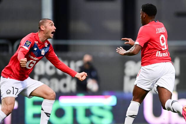 joie des joueurs Lillois apres le but de Jonathan David (Losc) FOOTBALL : Sco Angers vs LOSC - 38e journee Ligue 1 Uber Eats - 23 05 2021 JBAutissier Panoramic 