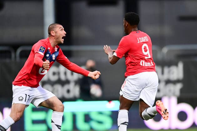 Sport Bilder des Tages joie des joueurs Lillois apres le but de Jonathan David (Losc) FOOTBALL : Sco Angers vs LOSC - 38e journee Ligue 1 Uber Eats - 23 05 2021 JBAutissier Panoramic 