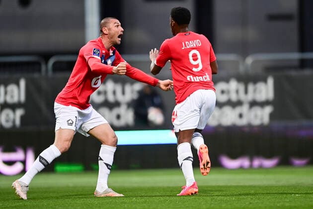 joie des joueurs Lillois apres le but de Jonathan David (Losc) FOOTBALL : Sco Angers vs LOSC - 38e journee Ligue 1 Uber Eats - 23 05 2021 JBAutissier Panoramic 