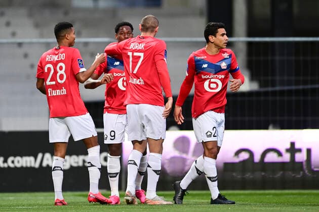 joie des joueurs Lillois apres le but de Jonathan David (Losc) FOOTBALL : Sco Angers vs LOSC - 38e journee Ligue 1 Uber Eats - 23 05 2021 JBAutissier Panoramic 