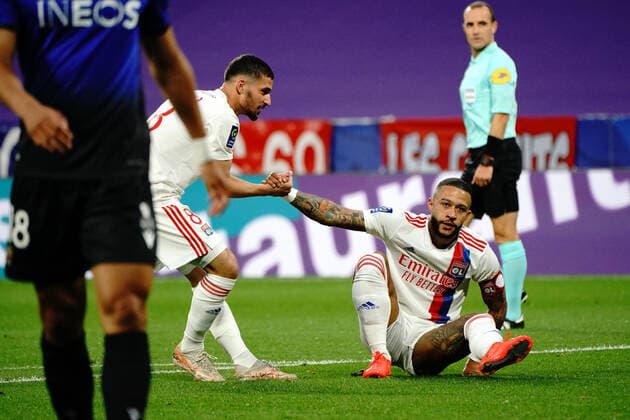 Memphis Depay (Lyon) - Houssem Aouar (Lyon) FOOTBALL : Lyon vs OGC Nice - Ligue 1 Uber Eats - Lyon - 23 05 2021 NorbertScanella PanoramiC 