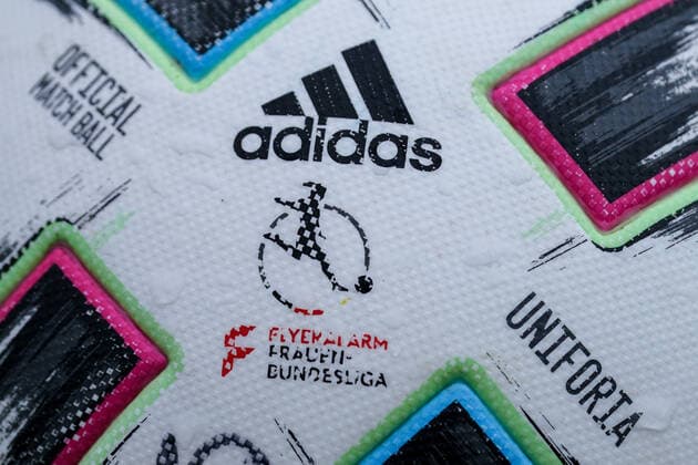 Ein Ball der Marke adidas Uniforia, Nahaufnahme, Close up, zeigt das Logo der Flyeralarm Frauen-Bundesliga (FFBL), Emblem, offizieller Spielball, official Match Ball, Symbolfoto, Symbolbild, Symbol, 23.05.2021, Sinsheim (Deutschland), Fussball, 2. Frauen-Bundesliga Süd, TSG 1899 Hoffenheim II (U20) - FC Bayern München II (U20), DFB DFL REGULATIONS PROHIBIT ANY USE OF PHOTOGRAPHS AS IMAGE SEQUENCES AND OR QUASI-VIDEO. *** An adidas Uniforia brand ball, close up, close up, showing the Flyeralarm Frauen Bundesliga FFBL logo , emblem, official match ball, official match ball, symbol photo, symbol image, symbol, 23 05 2021, Sinsheim Germany , Football, 2 Women Bundesliga South, TSG 1899 Hoffenheim II U20 FC Bayern Munich II U20 , DFB DFL REGULATIONS PROHIBIT ANY USE OF PHOTOGRAPHS AS IMAGE SEQUENCES AND OR QUASI VIDEO xozx