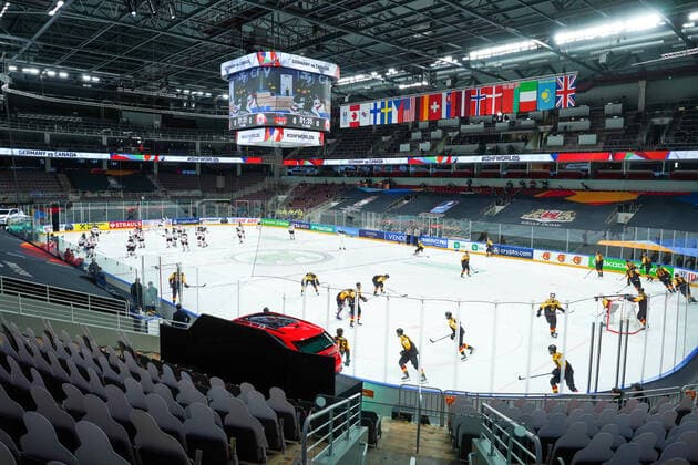 24.05.2021, Riga, Arena Riga, Germany vs Canada (2021 IIHF Ice hockey, Eishockey World Championship, WM, Weltmeisterschaft , all in place for Germany vs. Canada Riga Riga Latvia Copyright: xJustPictures.ch JarixPestelaccix