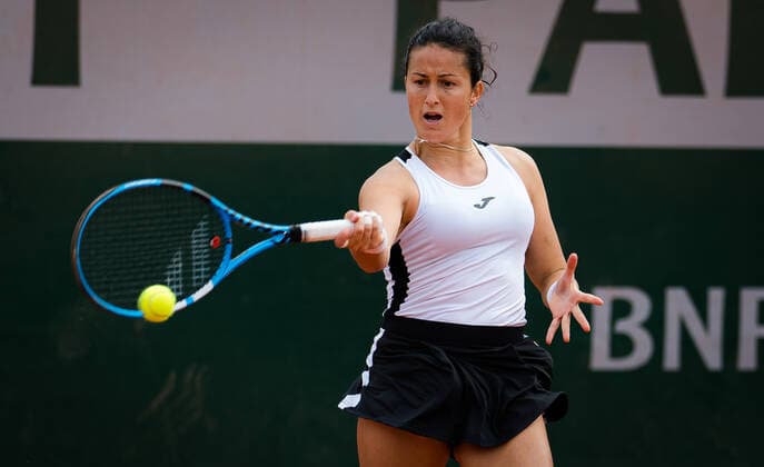 May 26, 2021: Lara Arrubarrena of Spain in action during the second qualifications round of the 2021 Roland Garros Grand Slam Tournament against Antonia Lottner of Germany - ZUMAa181 20210526_zaa_a181_192 Copyright: xRobxPrangex