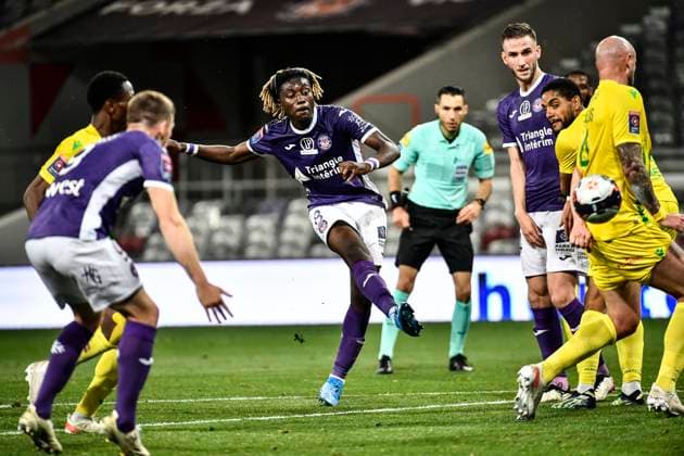 Kouadio Kone (tfc) FOOTBALL : Toulouse vs Nantes - Match Aller des Barrages L2 vs L1 - Toulouse - 27 05 2021 ThierryBreton Panoramic 
