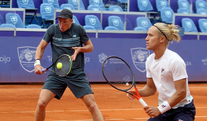 28.05.2021 Belgrade(Serbia) ATP, Tennis Herren Belgrade Open men s tennis doubles final Rafael Matos(R) Brazil,Andre Goransson (L) Sweden :
