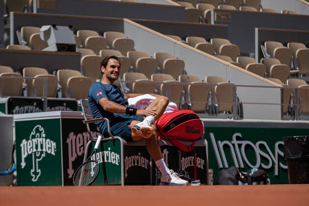 Roger Federer of Switzerland trains during a practice session ahead of the French Open tennis tournament at Roland Garros in Paris, France, 28 May 2021. Roland Garros 2021 will run from 30 May to 13 June 2021.  Copyright: xAurelienxMorissardx