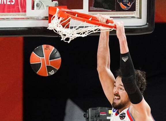 COLOGNE, GERMANY â€“ MAY 28, 2021: Anadolu Efes Istanbulâ€™s Sanli Sertac scores in the 2020-21 Euroleague Final Four Semifinal B basketball match between CSKA Moscow and Anadolu Efes Istanbul at Lanxess Arena. Tatyana Makeyeva TASS  TS101F5E