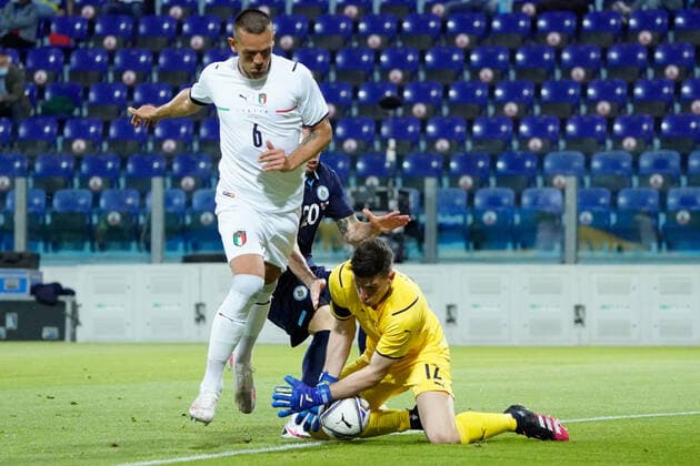 Photo Alessandro Tocco - LaPresse May 28, 2021 Cagliari - Sardinia - Italy soccer Italia vs San Marino - Friendly match - Sardegna Arena Stadium in Cagliari In the pic:Rafael Toloi (Italia)Alessio Cragno (Italia)  Copyright: xAlessandroxTocco LaPressex