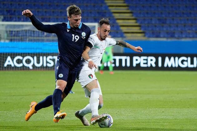 Photo Alessandro Tocco - LaPresse May 28, 2021 Cagliari - Sardinia - Italy soccer Italia vs San Marino - Friendly match - Sardegna Arena Stadium in Cagliari In the pic:Gaetano Castrovilli (Italia)Nicola Nanni(San Marino)  Copyright: xAlessandroxTocco LaPressex