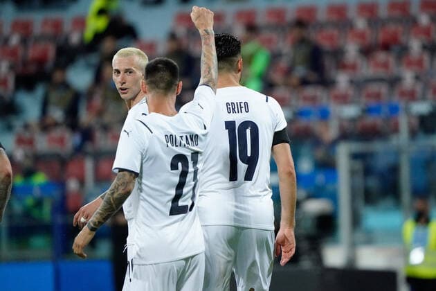 Photo Alessandro Tocco - LaPresse May 28, 2021 Cagliari - Sardinia - Italy soccer Italia vs San Marino - Friendly match - Sardegna Arena Stadium in Cagliari In the pic:celebrates Matteo Politano (Italia)  Copyright: xAlessandroxTocco LaPressex