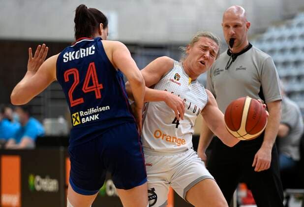 KORTRIJK, BELGIUM - MAY 28: Ramette Elise of Belgium during friendly match belgium v Serbia prior to Euro Basket Women 2021 on may 28, 2021 in Kortrijk, Belgium, 28 05 2021 BASKET BALL : Amical - Belgique Vs Serbie - 28 05 2021 Photonews Panoramic 