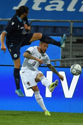 Cristiano Biraghi (Italy)Manuel Battistini (San Marino) during the Uefa European Championship, EM, Europameisterschaft 2020 Friendly match between Italy 7-0 San Marino at Sardegna Arena on May 28, 2021 in Cagliari, Italy. Noxthirdxpartyxsales  (161403683)