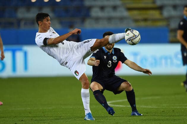 Matteo Pessina (Italy)Enrico Golinucci (San Marino) during the Uefa European Championship, EM, Europameisterschaft 2020 Friendly match between Italy 7-0 San Marino at Sardegna Arena on May 28, 2021 in Cagliari, Italy. Noxthirdxpartyxsales  (161403883)