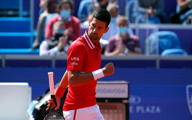 (210529) -- BELGRADE, May 29, 2021 -- Serbia s Novak Djokovic reacts during his ATP, Tennis Herren 250 Belgrade Open semi-final singles tennis match against Slovakia s Andrej Martin in Belgrade, Serbia on May 28, 2021. (Photo by Xinhua) (SP)SERBIA-BELGRADE-TENNIS-DJOKOVIC-MARTIN PredragxMilosavljevic 