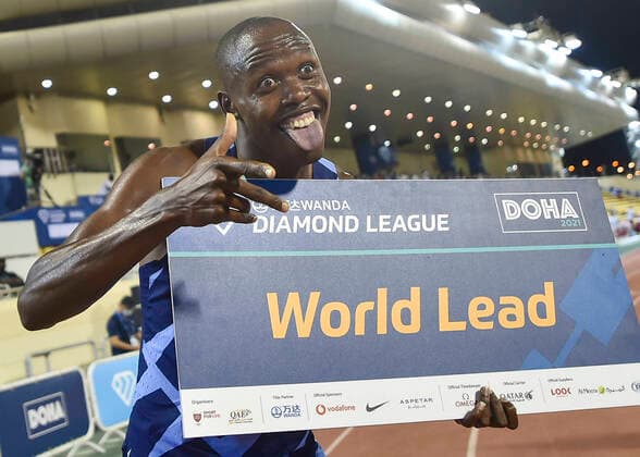 Bilder des Jahres 2021, Sport 05 Mai Sport Themen der Woche KW21 Sport Bilder des Tages (210529) -- DOHA, May 29, 2021 -- Wyclife Kinyamal of Kenya celebrates after the men s 800m final at the 2021 Diamond League Athletics Meeting in Doha, Qatar, May 28, 2021. (Photo by Xinhua) (SP)QATAR-DOHA-ATHLETICS-DIAMOND LEAGUE Nikku 