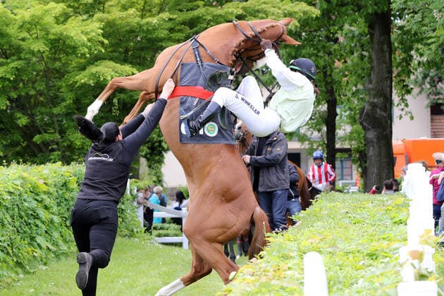 Bilder des Jahres 2021, Sport 05 Mai Sport Themen der Woche KW21 Sport Bilder des Tages 29.05.2021, Dresden, Sachsen, GER - Waldenser steigt mit Sarah Winkeler auf dem Weg zum Gelaeuf. Beide bleiben unverletzt. Galopprennbahn Dresden-Seidnitz. (Pferd, Jockey, Waldenser, Winkeler, steigen, steigt, aufbaeumen, Gefahr, gefaehrlich, Unfallgefahr, Verletzungsgefahr) 210529D505DRESDEN.JPG *** 29 05 2021, Dresden, Saxony, GER Waldenser rises with Sarah Winkeler on the way to the Gelaeuf Both remain unhurt Galopprennbahn Dresden Seidnitz horse, jockey, Waldenser, Winkeler, rise, rise, build up, danger, dangerous, accident danger, injury danger 210529D505DRESDEN JPG