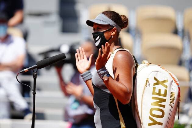 Mandatory Credit: Photo by Javier Garcia BPI Shutterstock (11977037cy) Naomi Osaka giving an interview after victory in her first round match, despite indicating that she would observe a Media Blackout French Open Tennis, Day One, Roland Garros, Paris, France - 30 May 2021 French Open Tennis, Day One, Roland Garros, Paris, France - 30 May 2021  Copyright: xJavierxGarcia BPI Shutterstockx 11977037cy