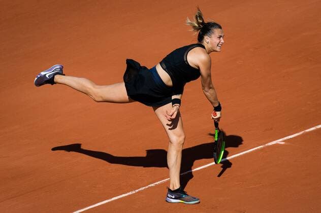 Mandatory Credit: Photo by Rob Prange Shutterstock (11977009dk) Aryna Sabalenka of Belarus in action during the first round of the 2021 Roland Garros Grand Slam Tournament French Open Tennis, Day One, Roland Garros, Paris, France - 30 May 2021 French Open Tennis, Day One, Roland Garros, Paris, France - 30 May 2021  Copyright: xRobxPrange Shutterstockx 11977009dk