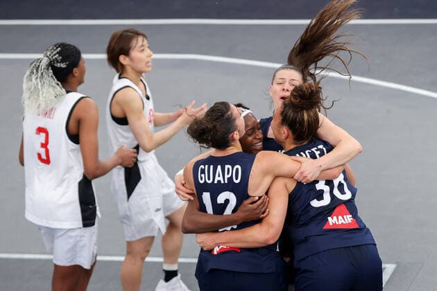 BASKETBALL - FIBA 3x3 Olympic Qualifying GRAZ,AUSTRIA,30.MAY.21 - BASKETBALL - FIBA 3x3 Olympic Qualifying, semifinal, women, JPN vs FRA. Image shows the rejoicing of FRA.  GEPAxpictures xChristianxWalgram