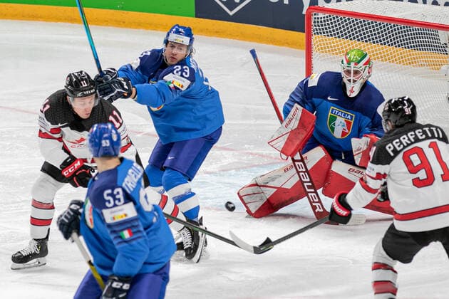 May 30, 2021, Riga, Latvia: Riga, Latvia, Arena Riga, May 30, 2021, Trivellato (Italy) ..Fazio (Italy) ..Marchetti (Itlay) during World Championship, WM, Weltmeisterschaft 2021 - Italy vs Canada - Ice hockey, Eishockey Ice Hockey - World Championship 2021 - Italy vs Canada, riga, Latvia - ZUMAl164 20210530_zsa_l164_059 Copyright: xAndreaxRex