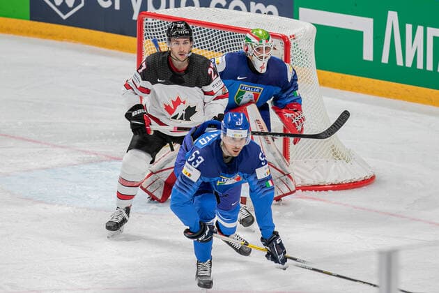 May 30, 2021, Riga, Latvia: Riga, Latvia, Arena Riga, May 30, 2021, Trivellato (Italy) ..Fazio (Italy) during World Championship, WM, Weltmeisterschaft 2021 - Italy vs Canada - Ice hockey, Eishockey Ice Hockey - World Championship 2021 - Italy vs Canada, riga, Latvia - ZUMAl164 20210530_zsa_l164_063 Copyright: xAndreaxRex