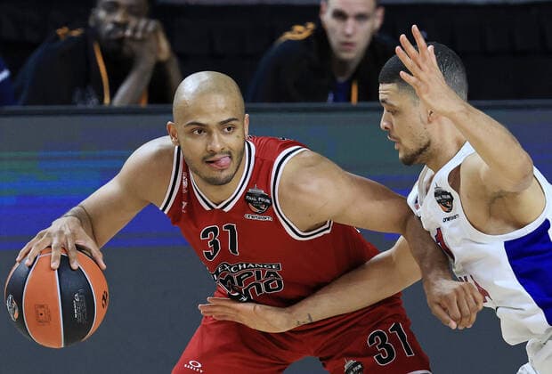COLOGNE, GERMANY - MAY 30, 2021: Olimpia s Shavon Shields (L) in action in the 2020 21 Euroleague Final Four third place game between AX Armani Exchange Milan and CSKA Moscow at Lanxess Arena. Tatyana Makeyeva TASS  TS10227E