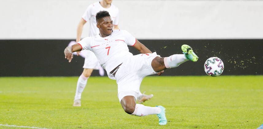 Foto Manuel Geisser 30.05.2021 St.Gallen : Kybunpark St.Gallen Saison 2020 2021 Herren Fussball Freundschaftsspiel Schweiz - USA Breel Embolo (Schweiz) *** Photo Manuel Geisser 30 05 2021 St Gallen Kybunpark St Gallen Season 2020 2021 Men Football Friendly Switzerland USA Breel Embolo Switzerland 