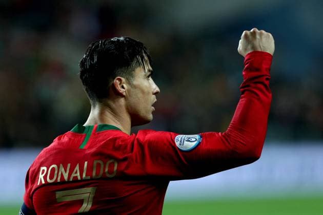 Portugal vs Lithuania - UEFA EURO, EM, Europameisterschaft,Fussball 2020 football qualification match Portugal s forward Cristiano Ronaldo celebrates after scoring a goal during the UEFA Euro 2020 Group B football qualification match between Portugal and Lithuania at the Algarve stadium in Faro, Portugal, on November 14, 2019. Faro Portugal fiuza-portugal191114_npa5G  Copyright: xPedroxFiuzax