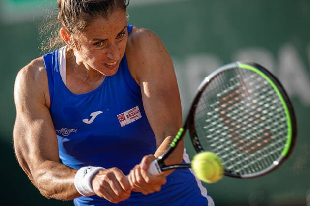 (210601) -- PARIS, June 1, 2021 -- Sara Sorribes Tormo of Spain hits a return during the women s singles first round match against Zheng Saisai of China at the French Open tennis tournament at Roland Garros in Paris, France, May 31, 2021. (Photo by Xinhua) (SP)FRANCE-PARIS-TENNIS-ROLAND GARROS-FRENCH OPEN-WOMEN S SINGLES AurelienxMorissard 