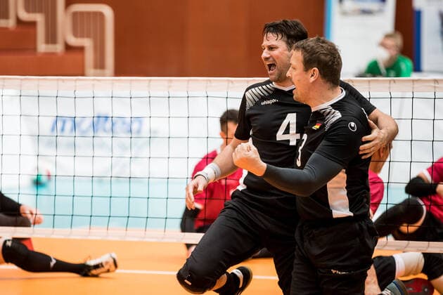 WORLD ParaVolley Men’s Final Qualifier Tokyo 2020 Paralympic Games: Deutschland - Kanada; 01.06.2021 Heiko Wiesenthal (Deutschland, 4), Martin Vogel (Deutschland, 8) jubeln WORLD ParaVolley Men’s Final Qualifier Tokyo 2020 Paralympic Games: Deutschland - Kanada; Duisburg Sportschule Wedau Copyright: xBEAUTIFULxSPORTS Wunderlx