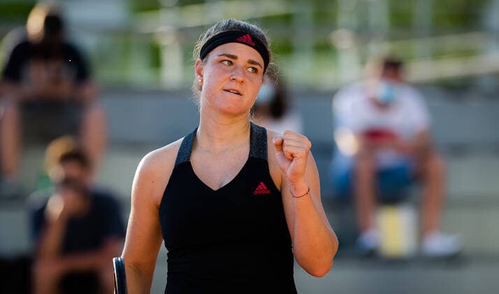 June 1, 2021: Karolina Muchova of the Czech Republic in action during the first round at the 2021 Roland Garros Grand Slam Tournament against Andrea Petkovic of Germany - ZUMAa181 20210601_zaa_a181_238 Copyright: xRobxPrangex