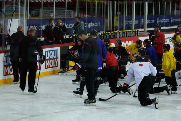 02.06.2021, Riga, Olympic Sports Centre, Team Canada practice (2021 IIHF Ice hockey, Eishockey World Championship, WM, Weltmeisterschaft , last details for Team Canada before game against ROC Riga Riga Latvia Copyright: xJustPictures.ch JarixPestelaccix