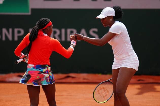 Mandatory Credit: Photo by Javier Garcia BPI Shutterstock (12000887bw) Coco Gauff and Venus Williams play doubles French Open Tennis, Day Four, Roland Garros, Paris, France - 02 Jun 2021 French Open Tennis, Day Four, Roland Garros, Paris, France - 02 Jun 2021  Copyright: xJavierxGarcia BPI Shutterstockx 12000887bw